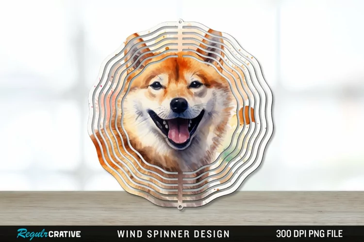 Watercolor Shiba Inu Dog Wind Spinner Sublimation PNG