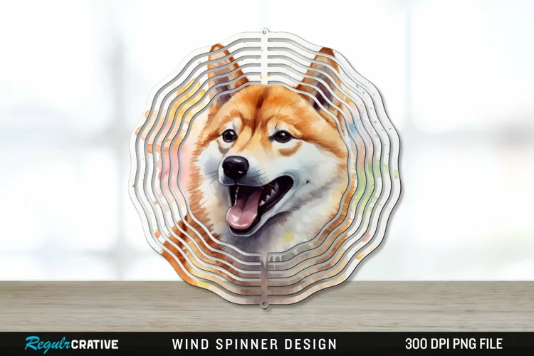 Watercolor Shiba Inu Dog Wind Spinner Sublimation PNG
