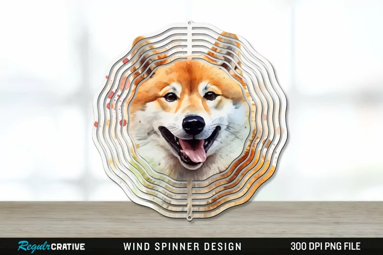 Watercolor Shiba Inu Dog Wind Spinner Sublimation PNG
