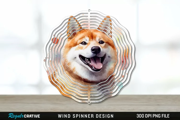 Watercolor Shiba Inu Dog Wind Spinner Sublimation PNG