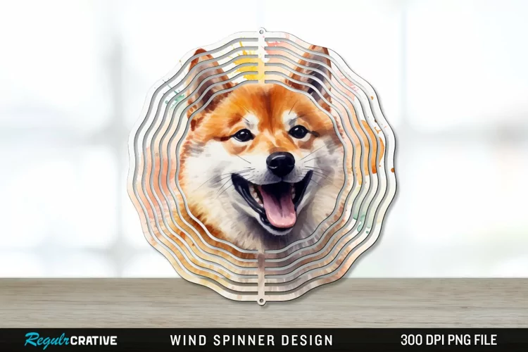 Watercolor Shiba Inu Dog Wind Spinner Sublimation PNG