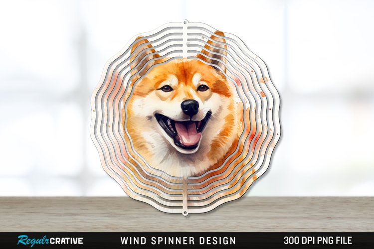 Watercolor Shiba Inu Dog Wind Spinner Sublimation PNG