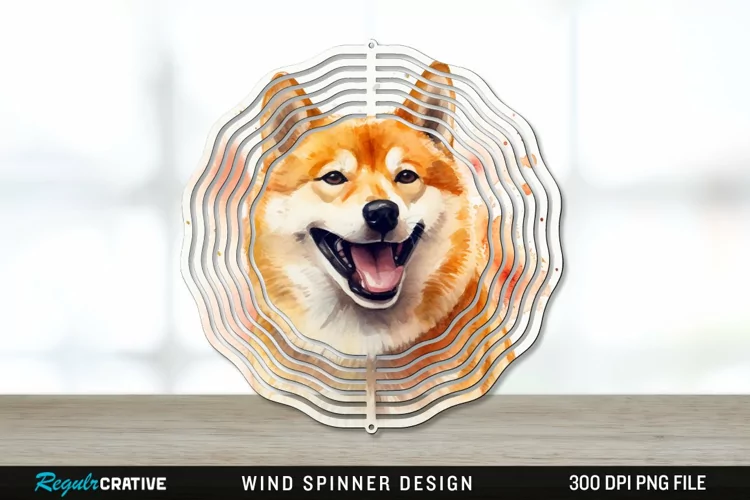 Watercolor Shiba Inu Dog Wind Spinner Sublimation PNG