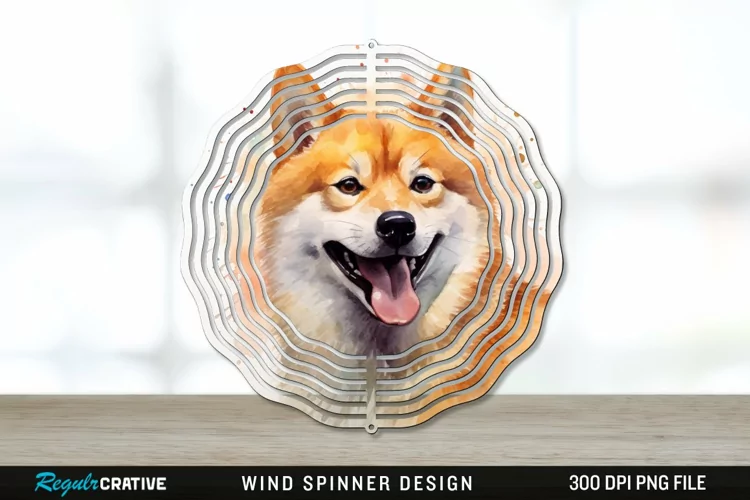 Watercolor Shiba Inu Dog Wind Spinner Sublimation PNG