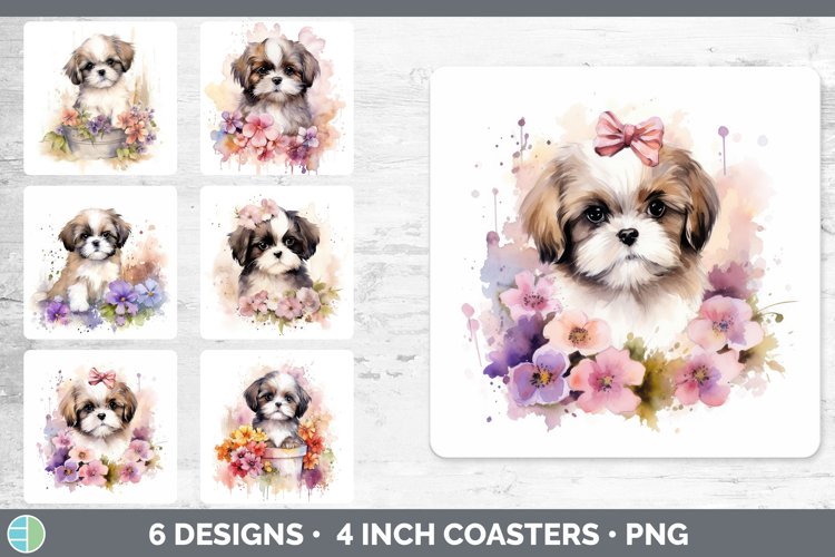 Watercolor Shih Tzu Dog Square Coaster | Sublimation Coaster