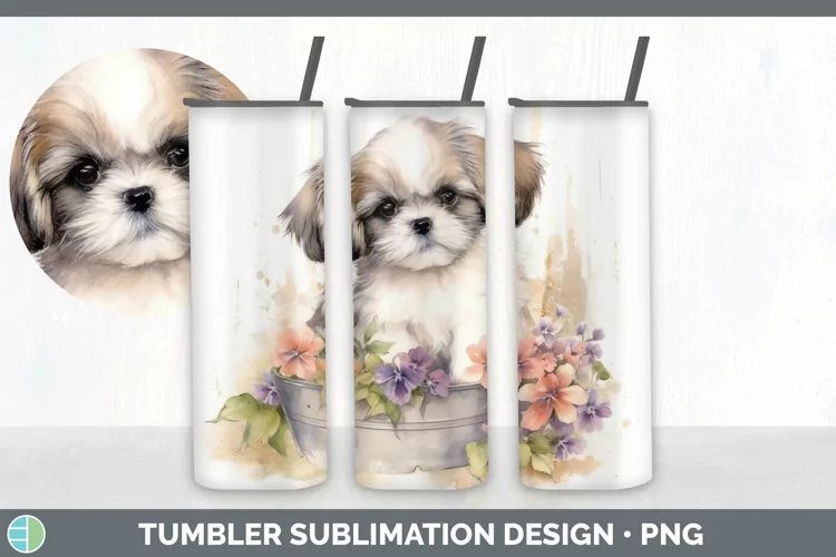 Watercolor Shih Tzu Dog Tumbler | Sublimation 20 oz Skinny T