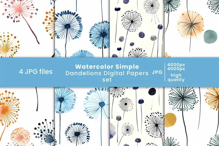 watercolor simple dandelions digital paper floral patterns