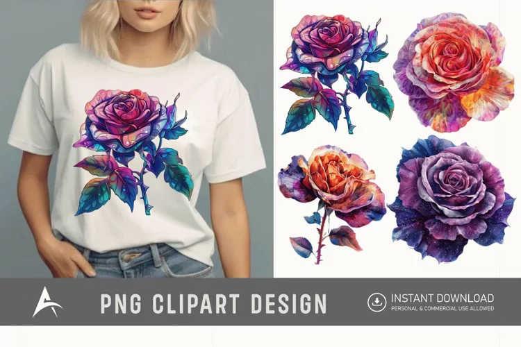 Watercolor Singe Cosmic Rose Flower Clipart