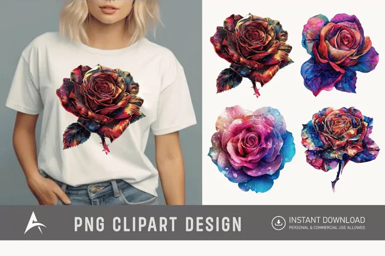 Watercolor Singe Cosmic Rose Flower Clipart