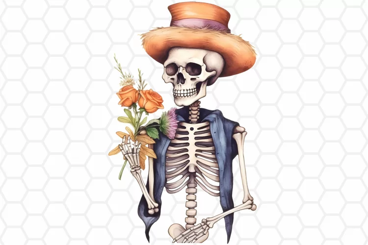 Watercolor Skeleton Clipart, Halloween Sublimation PNG