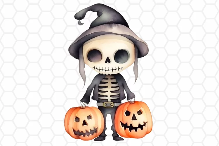 Watercolor Skeleton Clipart, Halloween Sublimation PNG