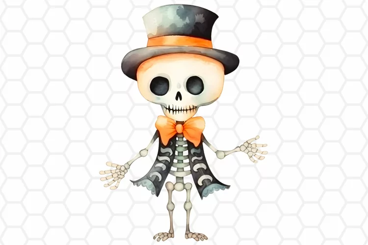 Watercolor Skeleton Clipart, Halloween Sublimation PNG