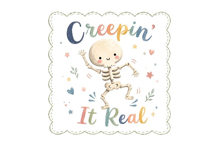Watercolor Skeleton Creepin It Real example image 1