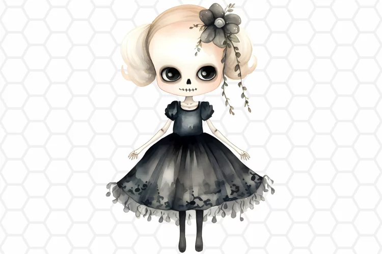 Watercolor Skeleton Witch Clipart, Halloween Sublimation PNG