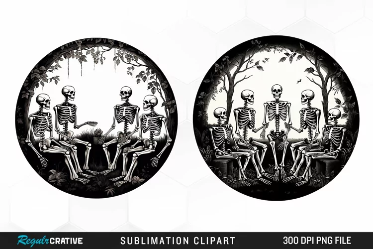 Watercolor Skeletons Halloween Exquisite Clipart