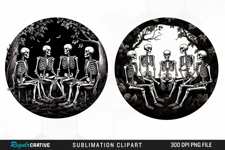 Watercolor Skeletons Halloween Exquisite Clipart