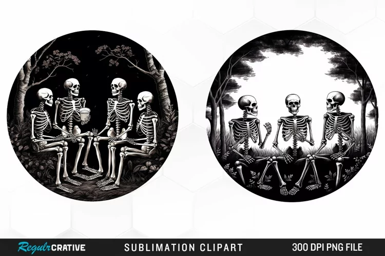 Watercolor Skeletons Halloween Exquisite Clipart