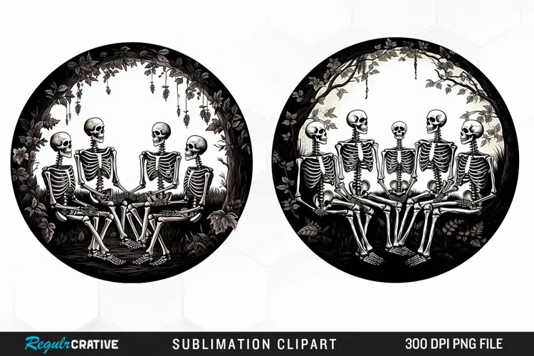 Watercolor Skeletons Halloween Exquisite Clipart