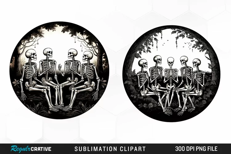 Watercolor Skeletons Halloween Exquisite Clipart