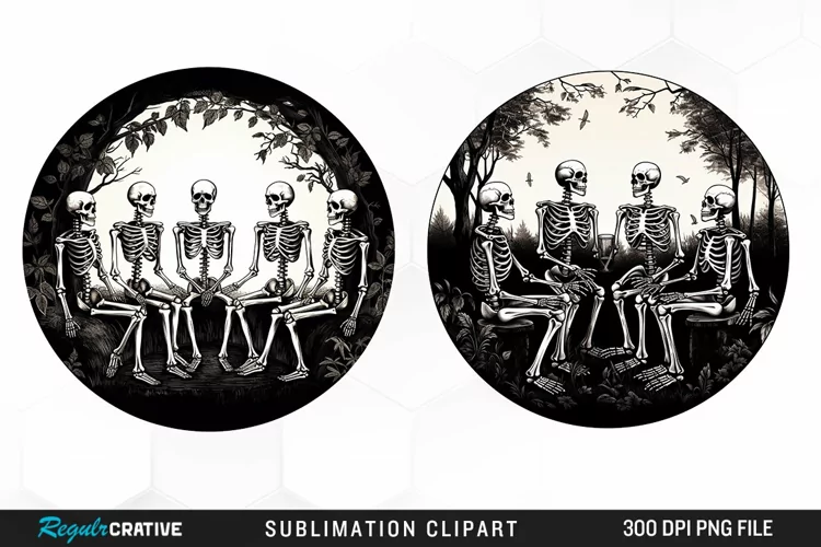 Watercolor Skeletons Halloween Exquisite Clipart