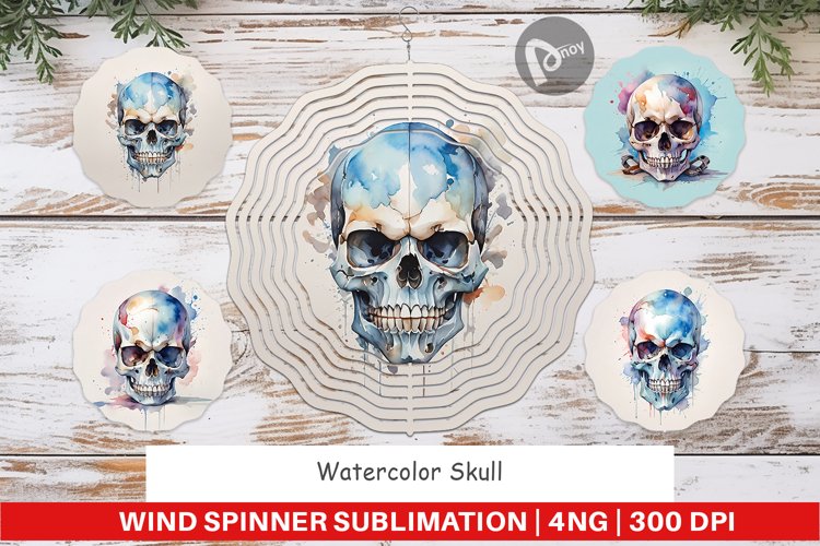 Wind Spinner Watercolor Skull