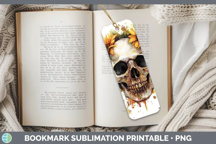 Watercolor Skull Bookmark Sublimation Printable Designs