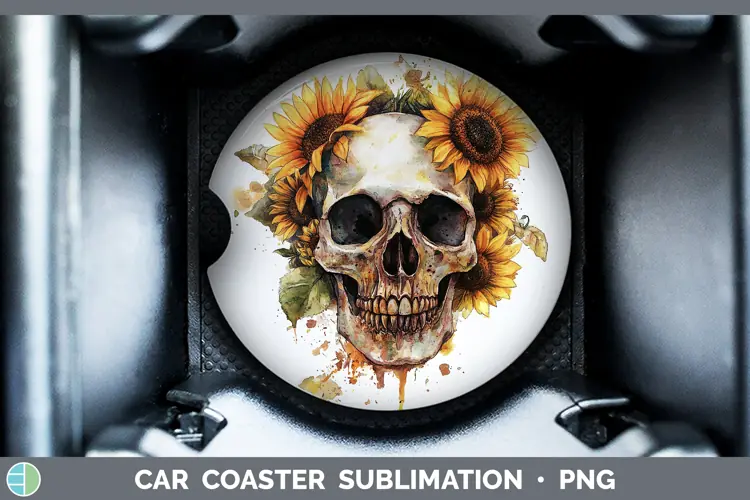 Watercolor Skull Car Coaster Sublimation Designs
