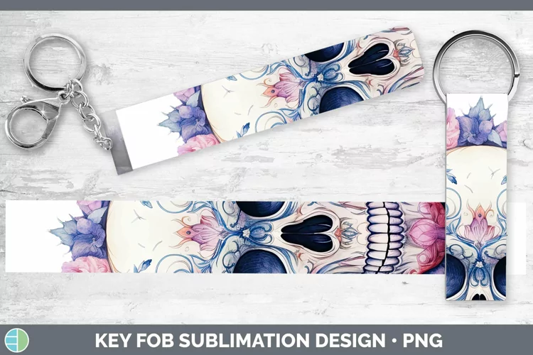 Watercolor Skull Key Fob Sublimation Wristlet Designs