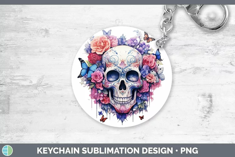 Watercolor Skull Keychain Sublimation Keyring Designs