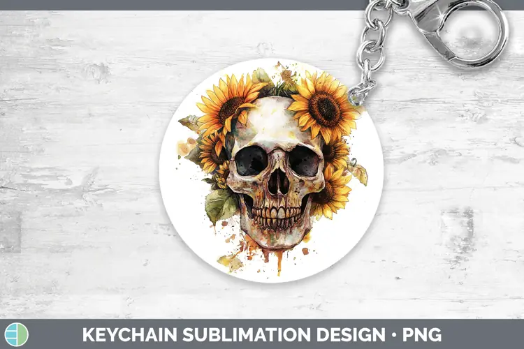 Watercolor Skull Keychain Sublimation Keyring Designs