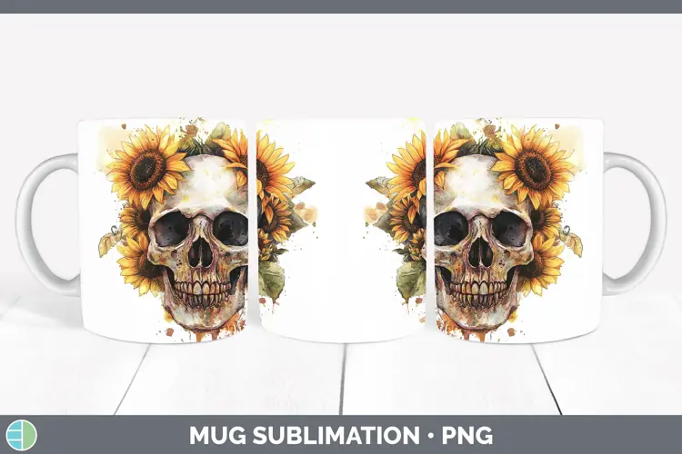 Watercolor Skull Mug Wrap Sublimation Coffee Cup Designs