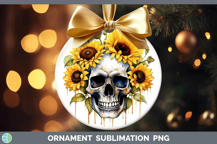 Watercolor Skull Ornament Sublimation Bauble Designs