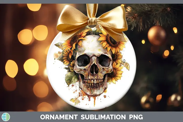 Watercolor Skull Ornament Sublimation Bauble Designs