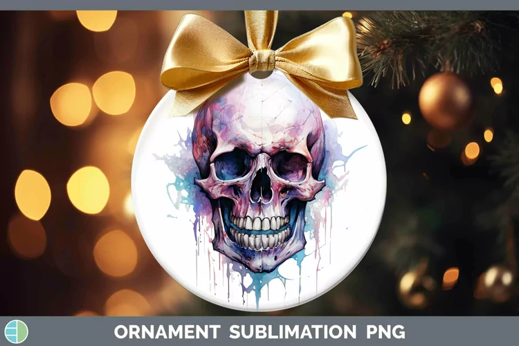 Watercolor Skull Ornament Sublimation Bauble Designs