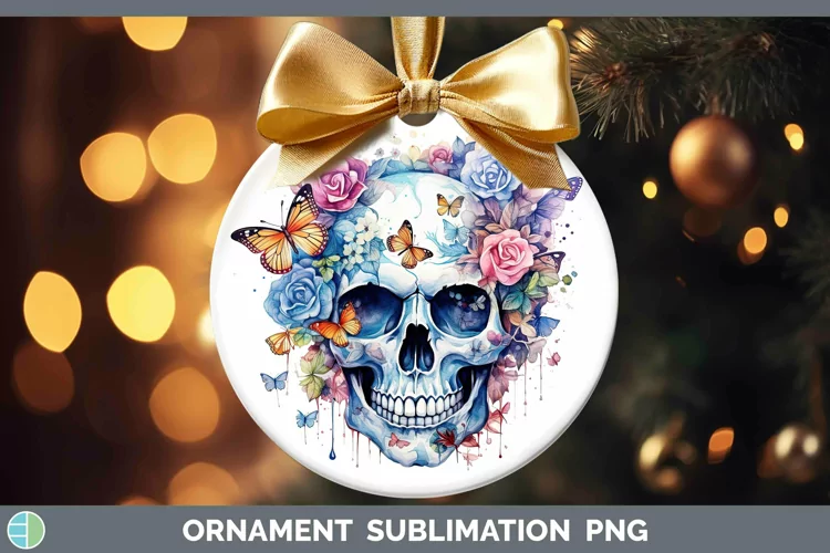 Watercolor Skull Ornament Sublimation Bauble Designs