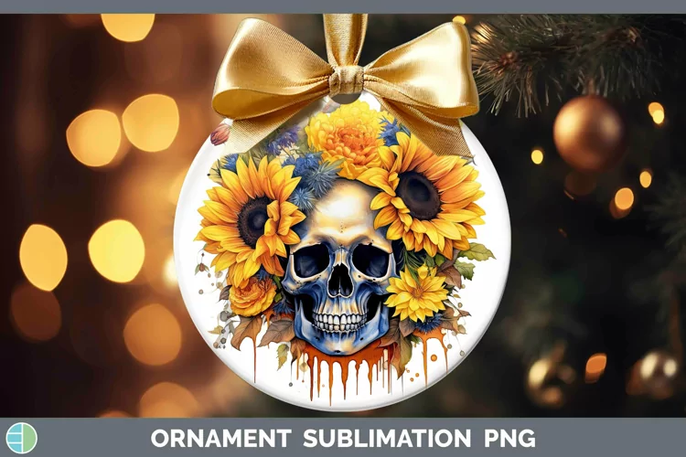 Watercolor Skull Ornament Sublimation Bauble Designs