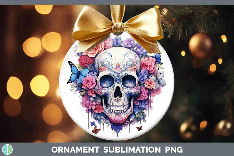 Watercolor Skull Ornament Sublimation Bauble Designs