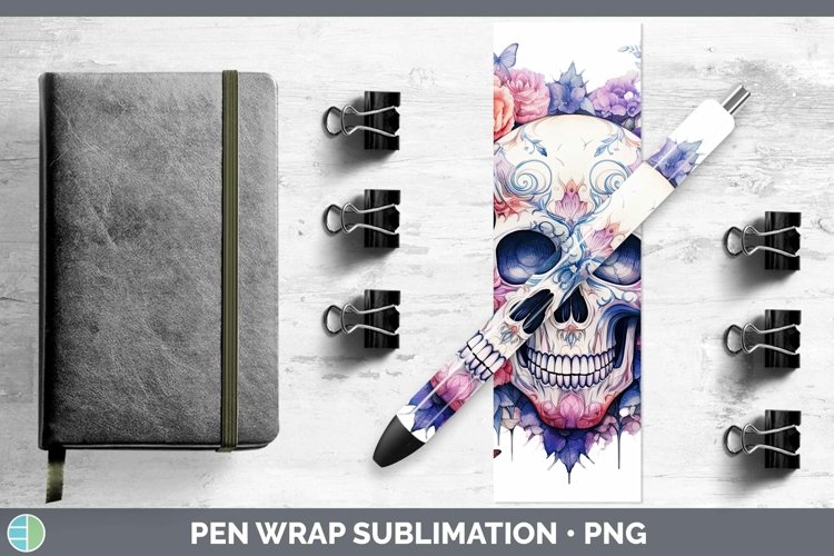 Watercolor Skull Pen Wrap Sublimation Epoxy Pen Designs