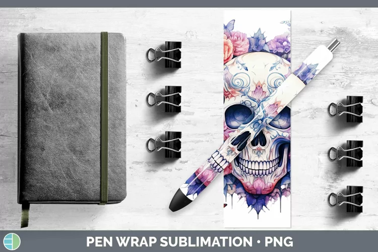 Watercolor Skull Pen Wrap Sublimation Epoxy Pen Designs
