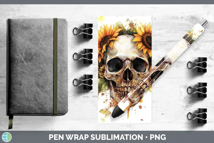 Watercolor Skull Pen Wrap Sublimation Pen Designs