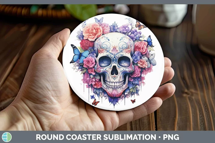 Watercolor Skull Round Coaster Sublimation Coaster Designs