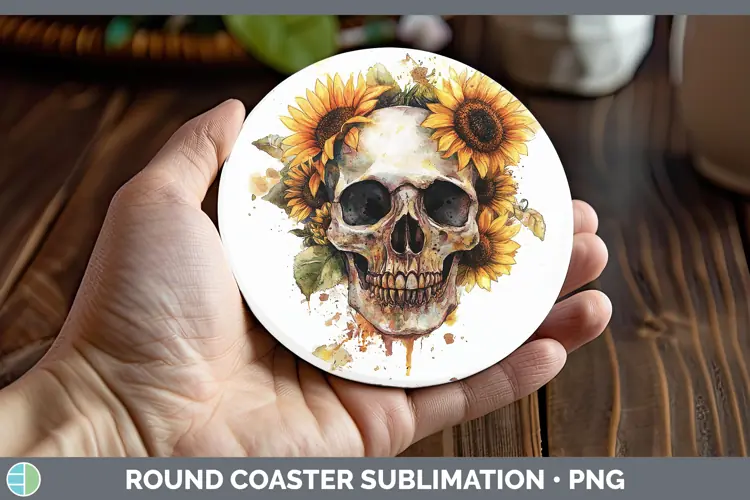 Watercolor Skull Round Coaster Sublimation Coaster Designs