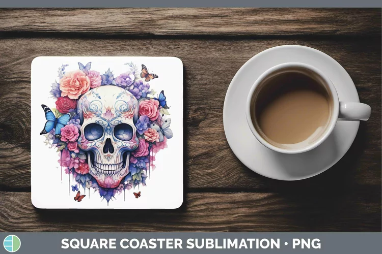 Watercolor Skull Square Coaster Sublimation Coaster Designs