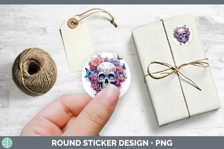 Watercolor Skull Stickers | Round Labels Designs