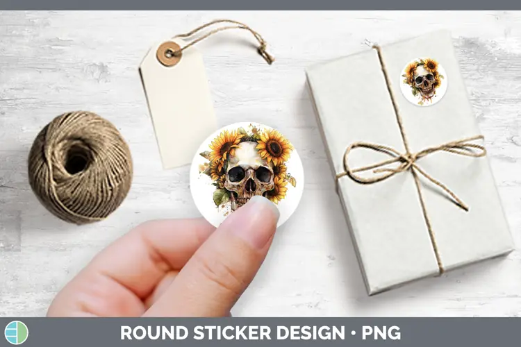 Watercolor Skull Stickers | Round Labels Designs