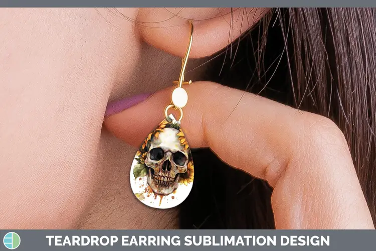 Watercolor Skull Teardrop Earrings Sublimation Earrings Desi