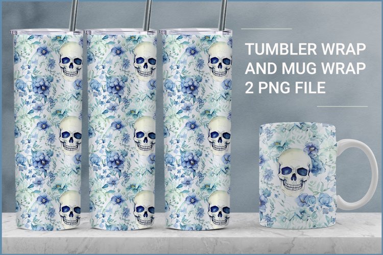 Halloween skull with flowers sublimation tumbler and mug