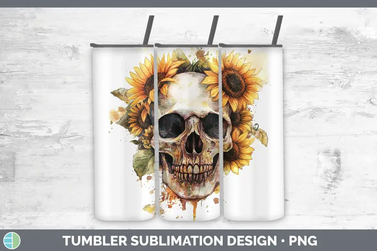 Watercolor Skull Tumbler Sublimation 20 oz Skinny Tumbler De