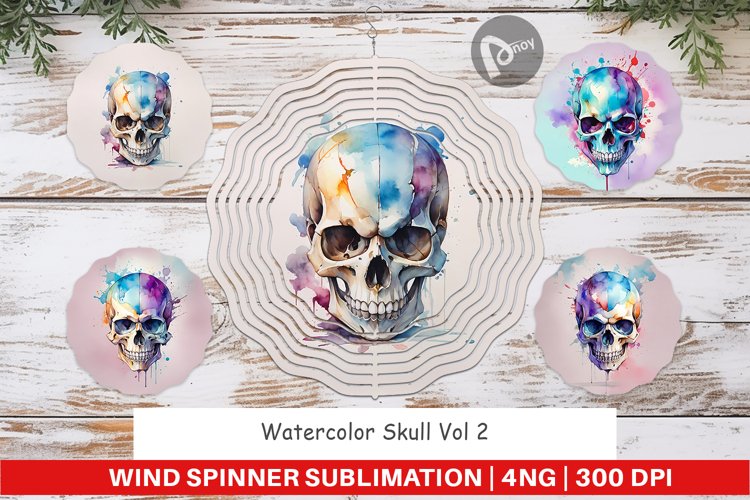 Wind Spinner Watercolor Skull