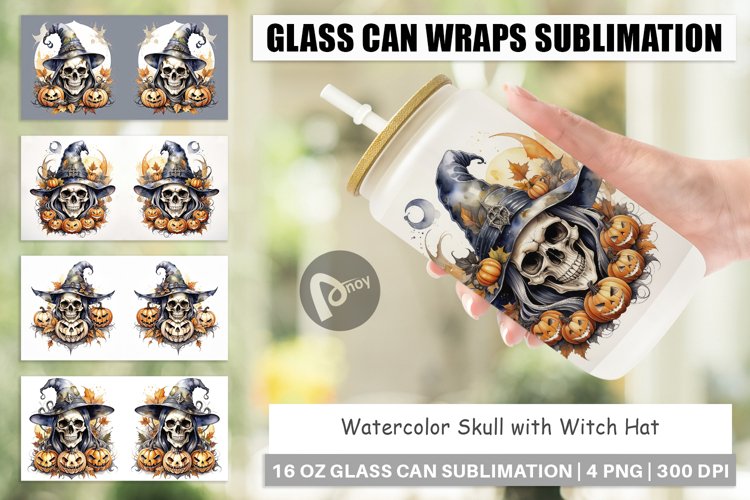 Glass Can Wraps Watercolor Skull